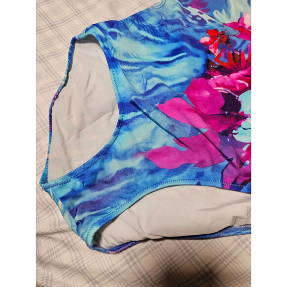 Gottex Square Neck One Piece Swimsuit, Blue Floral, Women's 14 - Picture 6 of 7